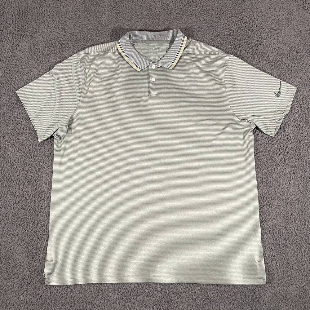 Nike Golf Polo Shirt Dri Fit Mens Extra Large Short Sleeves Striped Green Golfer